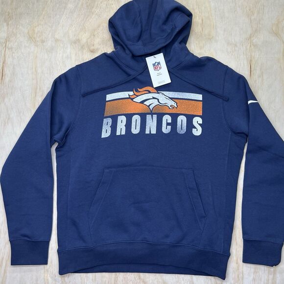 NEW Denver Broncos Nike Team Logo Cotton Hooded Sweatshirt Hoodie MD - Picture 1 of 14